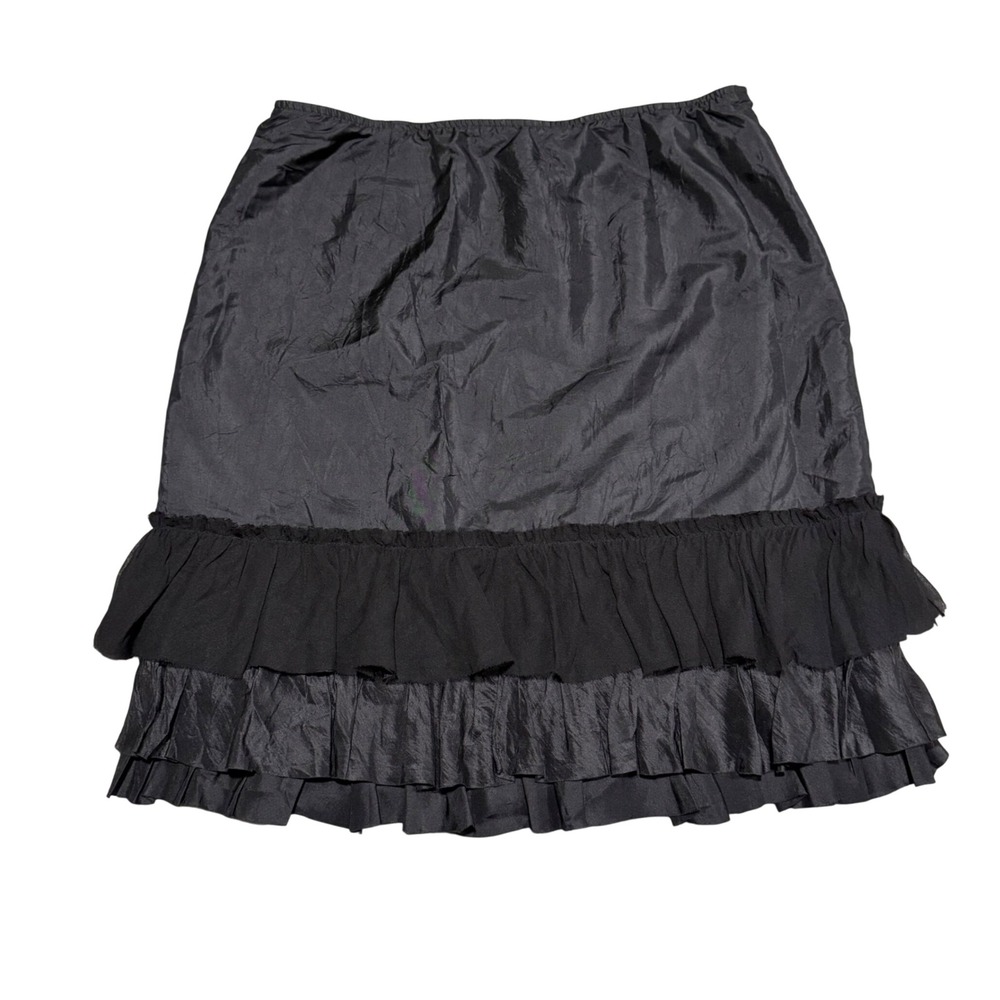 Eileen Fisher 100% Silk Taffeta Ruffle Hem Knee Length Skirt Black Washed Small
